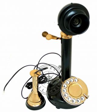 Antique Brass American Landline Telephone Vintage Rotary Dial Candlestick Phone