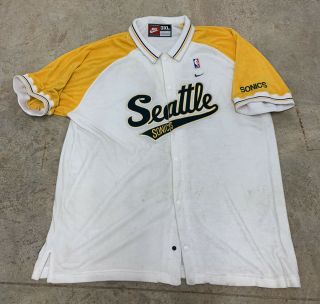 Vintage Nike Seattle Sonics Embroidered Snap Button Warm Up Shirt Mens 3xl