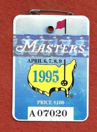 1995 Masters Badge,  Tiger Woods 1st Appearance Ticket