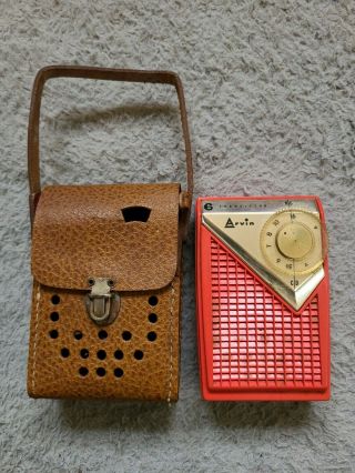 Vintage Red Arvin 6 Transistor Radio With Case.