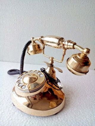 Solid Brass Vintage Gold French Victorian Style Rotary Dial Desk Telephone