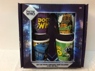 Doctor Who Set Of 4 Ceramic Mini Shot Glasses Vandor 2 Oz Each