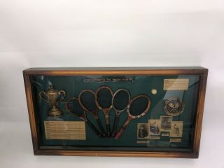 The History Of The Tennis Racket 1880s - 1950s Wimbledon 20x11” Shadow Box Display