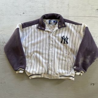 Vintage Distressed 90’s York Yankees Pin Stripe Dugout Jacket Jersey Large L
