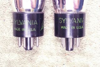 2,  Sylvania 6J5G,  tall shouldered glass,  black round plates,  matching pair,  6J5 2