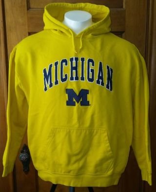 U Of M University Of Michigan Wolverines Hoodie Sweatshirt Yellow Mens Size Xl
