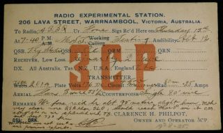 1925 Radio Qsl Card - 3cp - Experimental Station,  Australia - Ham Radio