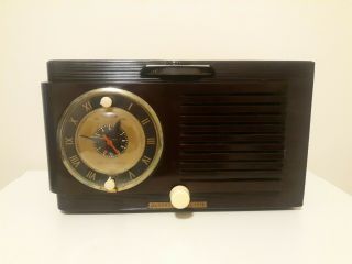 Vintage General Electric Ge Modle 514 Tube Radio Alarm Clock Year 1953 Brown