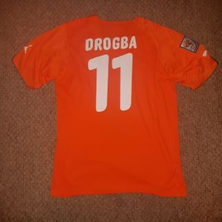2010 Ivory Coast 11 Didier Drogba Home XL Jersey Puma Orange S Africa World Cup 2