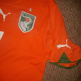2010 Ivory Coast 11 Didier Drogba Home XL Jersey Puma Orange S Africa World Cup 3