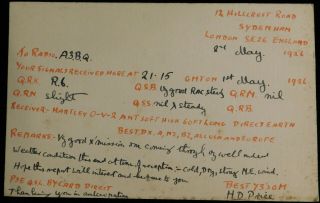 1926 Radio Qsl Card - Hand Written Card No Call Sign - London England - Ham Radio