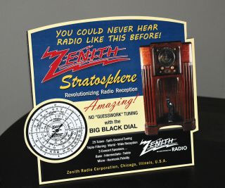 Zenith Stratosphere Tube Radio Stand Up Ad Sign