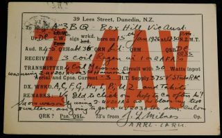 1926 Radio Qsl Card - Z - 4av - Dunedin,  Zealand.  - Ham Radio