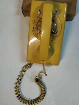 vintage yellow western electric rotary dial wall phone in 3
