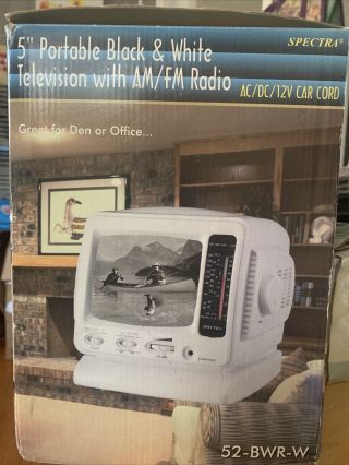Vintage 5” Portable Black White Tv With Am/fm Transistor Radio