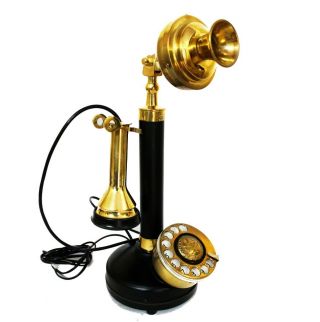Brass Candlestick Phone Rotary Dial Antique Telephone Desktop Vintage Home Décor