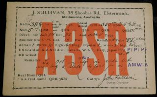 1926 Radio Qsl Card - A3sr - Elsternwick,  Victoria,  Australia - Ham Radio