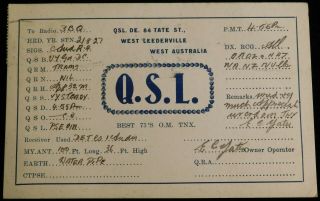 1927 Radio Qsl Card - E.  C.  Yates - West Leederville,  West Australia - Ham Radio