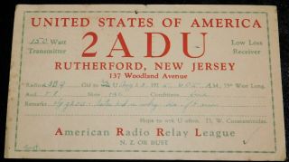 1925 Radio Qsl Card - 2adu - Rutherford,  Jersey,  U.  S.  A.  - Ham Radio