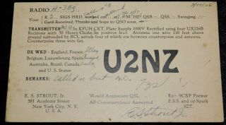 1926 Radio Qsl Card - U2nz - York,  York,  U.  S.  A.  - Ham Radio