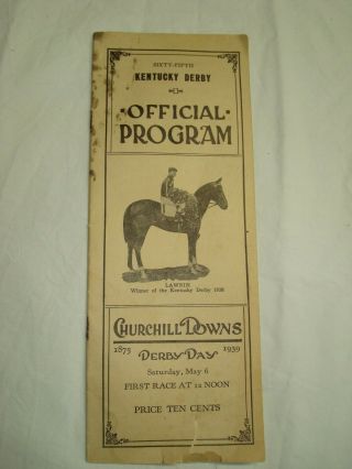 1939 Kentucky Derby Program Winner Johnstown
