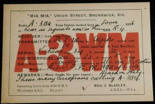 1926 Radio Qsl Card - A3wm - Brunswick,  Victoria,  Australia - Ham Radio