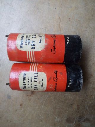 2 Antique Firestone 6 Dry Cells Batteries For Telephone