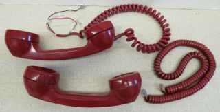 2 Vintage Western Electric Red Handsets For Rotary Touchtone Wall Desk Telephone