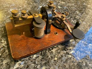 Antique Minominee Telegraph Key And Sounder,  Brass On Wood Base.