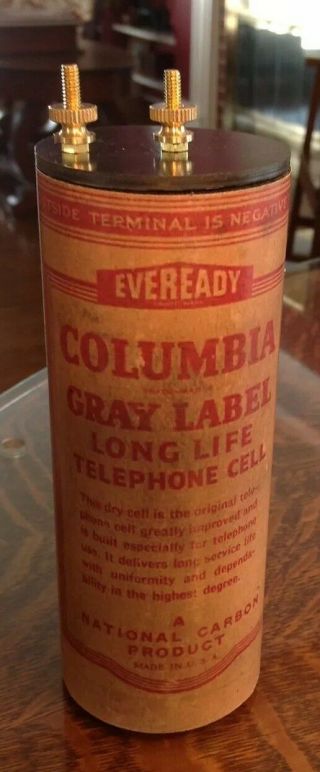 Antique Refillable 6 Columbia Gray Dry Cell Battery Telephone,  Radio,  Lantern