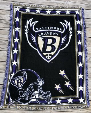 Vtg 90s The Northwest Company Nfl Baltimore Ravens Tapestry Throw Blanket 56x42”
