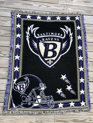 VTG 90s The Northwest Company NFL Baltimore Ravens Tapestry Throw Blanket 56x42” 2