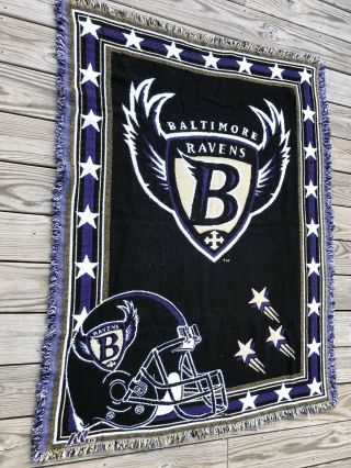 VTG 90s The Northwest Company NFL Baltimore Ravens Tapestry Throw Blanket 56x42” 3