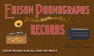 18.  5 " X 11 " Edison Phonographs And Records Canvas Banner Talking Machine