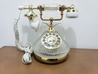 Vintage Hollywood Regency French Style Glass/ Crystal & Brass Telephone Retro