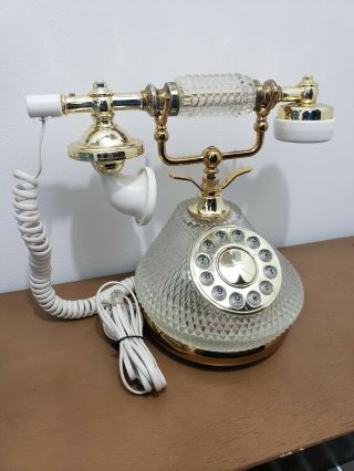 Vintage Hollywood Regency French Style Glass/ Crystal & Brass Telephone Retro 2