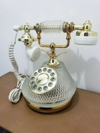 Vintage Hollywood Regency French Style Glass/ Crystal & Brass Telephone Retro 3