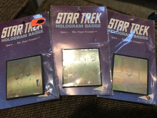 Set Of Three Star Trek Hologram Badges From 1992