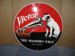 Rca Victor Horn Phonograph Nipper Dog Ande Rooney Metal Porcelain Sign 11 - 1/4 "
