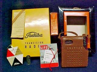 1968 Toshiba Transistor Radio 6tp 3544 Leather Case Display Guarantee