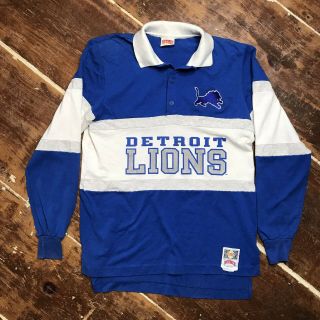 Vintage 90s Detroit Lions Polo Rugby Shirt Mens Large Nutmeg Mills Nfl Pullover