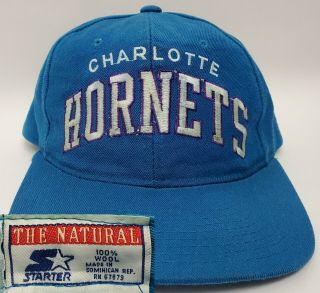 Vintage Charlotte Hornets Starter Snapback Hat Cap Nba 90s The Natural Wool Arch