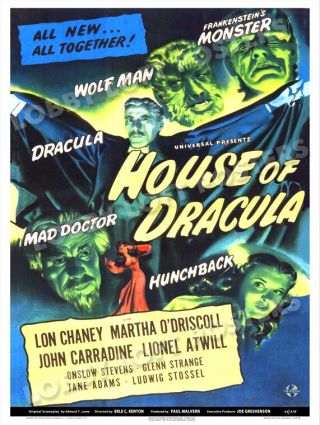House Of Dracula Lobby Card Poster Os 1945 Lon Chaney Martha O 