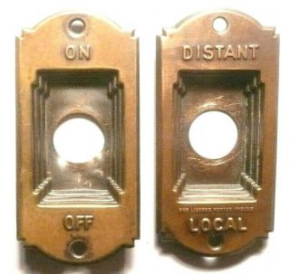 Vintage Rca Radiola 46 Part: Right & Left Side Brass Plates - On / Off & Local