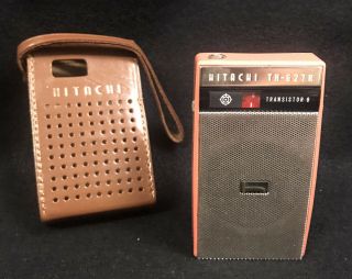 Vintage Hitachi Pink Th - 627r Transistor 6 Radio W / Case Japan