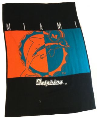 Vintage Miami Dolphins Biederlack Blanket Throw Nfl Football Fleece 72 " X51”