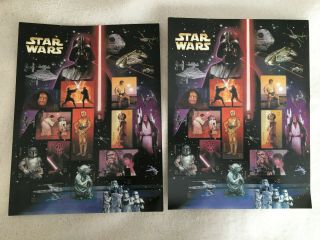 2 Usps Star Wars 41 Cent Postage Stamp Sheets Usa 2007 30th Anniversary Set