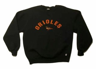 Vintage 90s Embroidered Mlb Baltimore Orioles Sweatshirt Size L Black Russell