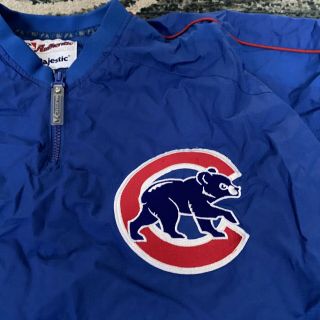 Men ' s Majestic Chicago Cubs 1/4 Zip Pullover Jacket Sz Large Stitched Logo EUC 2