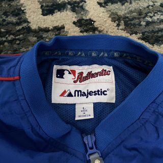 Men ' s Majestic Chicago Cubs 1/4 Zip Pullover Jacket Sz Large Stitched Logo EUC 3